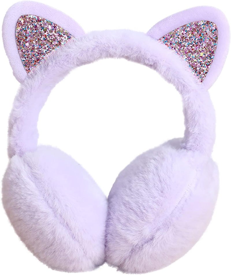 CHUANGLI Winter Warm Cat Ear Muffs for Women Girls Cute Catear Earmuff Ladies Headband Faux Fur Earmuffs Plush Ear Warmers - Image 1